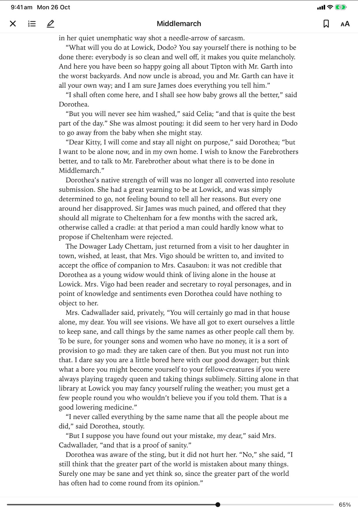 A page of Middlemarch on iPad