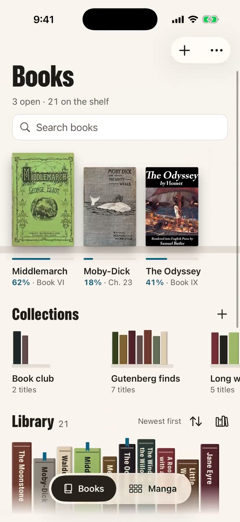 Home with three books open on iPhone